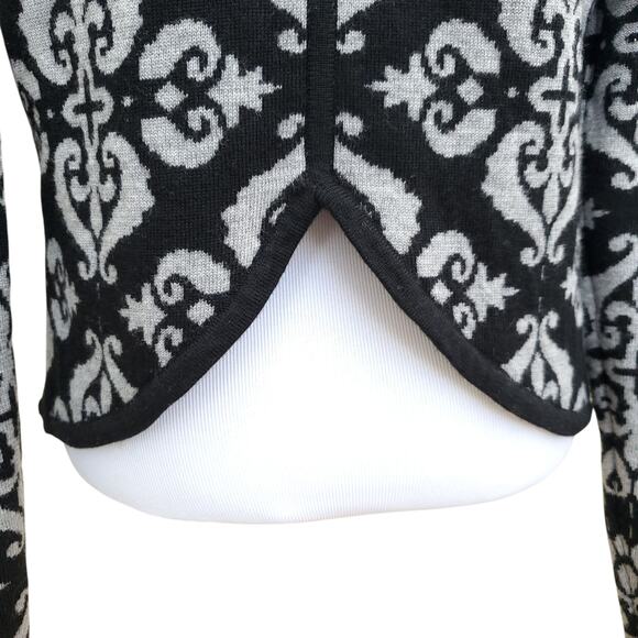 NEVE Geometric Wool Cardigan Jacket Hook Eye Notched Back Black Gray Purple Sz S - Picture 15 of 16
